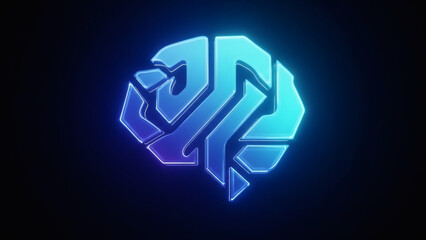 Obraz premium Glowing Blue Neon Lion Head Logo on Dark Background
