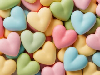 Fototapeta premium Colorful heart shaped candies in pastel colors
