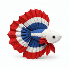 Thailand Flag Origami Fish: A meticulously crafted origami fish, its scales a vibrant tapestry mirroring the Thailand flag, a symbol of national pride and artistic ingenuity.