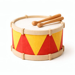 Rhythmic Resonance: A brightly colored drum, adorned with vibrant red and yellow accents, rests with two wooden drumsticks poised above, capturing the essence of music and rhythm.