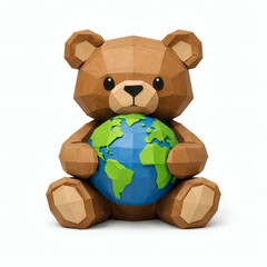 World's Protector: A charming teddy bear tenderly cradles a miniature Earth, symbolizing the importance of global conservation. 