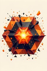 AI Generative. Abstract 3D geometric hexagon with orange spikes and glowing core. 1