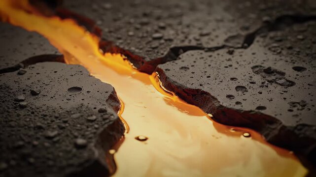 High Angle of Liquid Gold Filling Dry Cracked Earth representing Resource Injection and Value