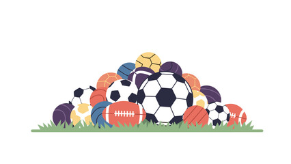 Colorful assortment of sports balls on grass © Mark