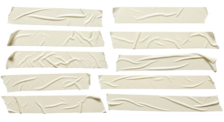 Obraz premium Set of wrinkled white adhesive or masking tape strips Isolated on transparent background, png