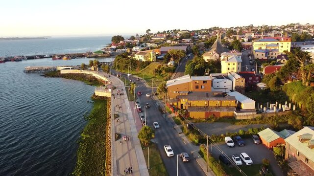 Ancud Waterfront Promenade, Coastal View and Seascape, Chiloe Island, Chile