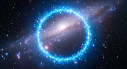 Vibrant Blue Ring Galaxy in Deep Space with Stars and Cosmic Background