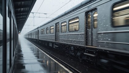 Obraz premium Snowy Train Station Motion