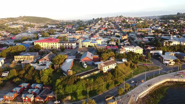 Ancud Waterfront Promenade, Coastal View and Seascape, Chiloe Island, Chile
