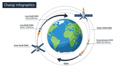 Satellites orbiting earth infographic showing low and outer earth orbits with satellite technology © Zia