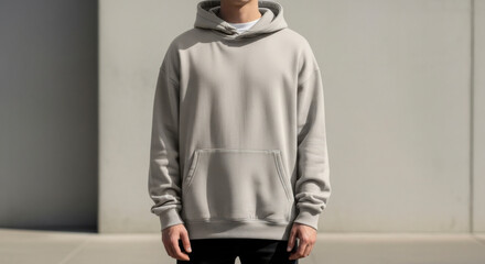 Blank Beige Color Hoodie Mockup on Model, Minimal Lifestyle Style