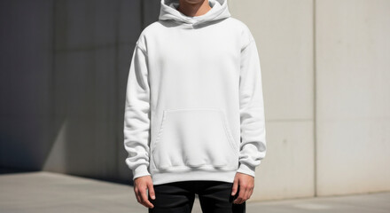 Blank White Color Hoodie Mockup on Model, Minimal Lifestyle Style