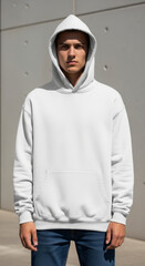 Blank White Color Hoodie Mockup on Model, Minimal Lifestyle Style