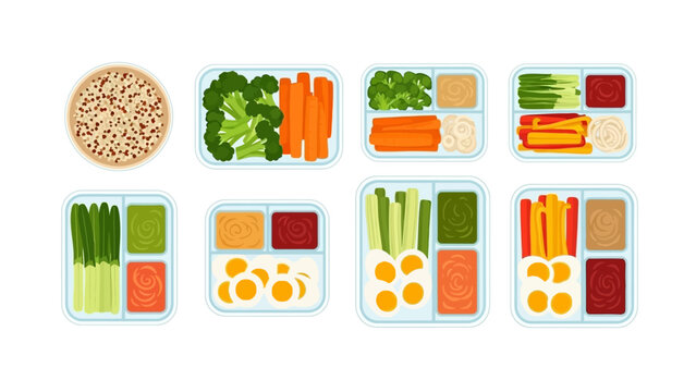 Healthy meal prep with fresh vegetables and snacks in separate containers