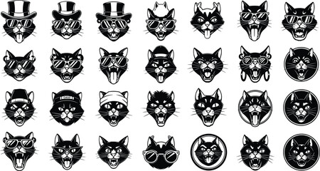 Cool cat faces with sunglasses and hats for trendy designs