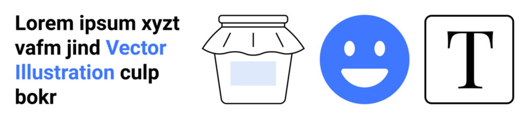 Obraz premium Education design, branding, user interfaces, digital communication, typography, and creativity. A jar, happy face and the letter T. Education design and branding concept