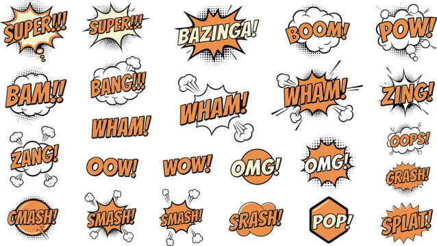 Vibrant comic book sound effects for dynamic storytelling and design