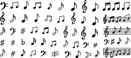 Black music notes and symbols collection on white background © Crazy Dreamy Boy