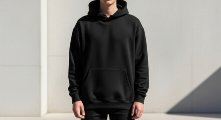 Blank Black Color Hoodie Mockup on Model, Minimal Lifestyle Style