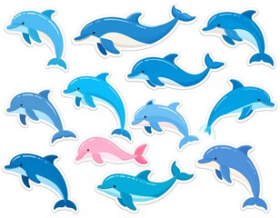 Dolphins Swimming Together in Various Shades.