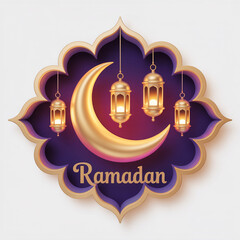 Islamic decorative frame with moon and lanterns for Ramadan greetings