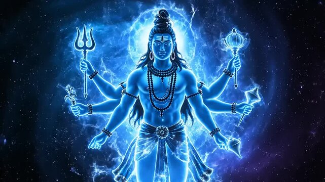 Hindu God Shiva with cosmic background.