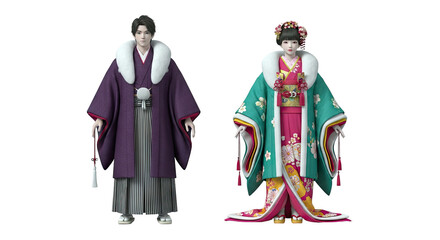 Obraz premium Couple in Traditional Japanese Formal Attire