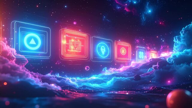 Digital Interface: A captivating digital interface design, bathed in vibrant neon hues and ethereal fog, offers a glimpse into a world of data-driven possibilities.