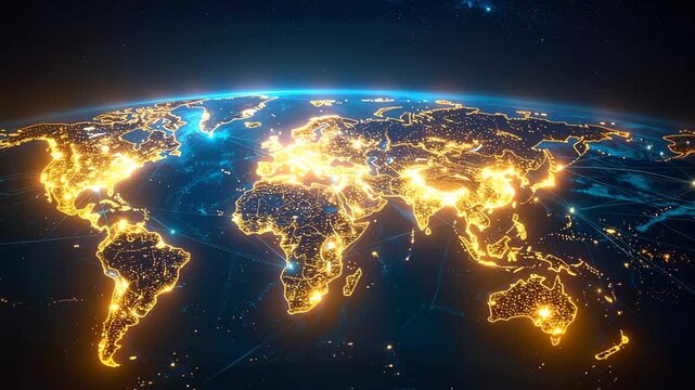 Global Illumination: A mesmerizing, high-angle view of Earth at night, showcases a tapestry of illuminated cities, interconnected by pathways of light.