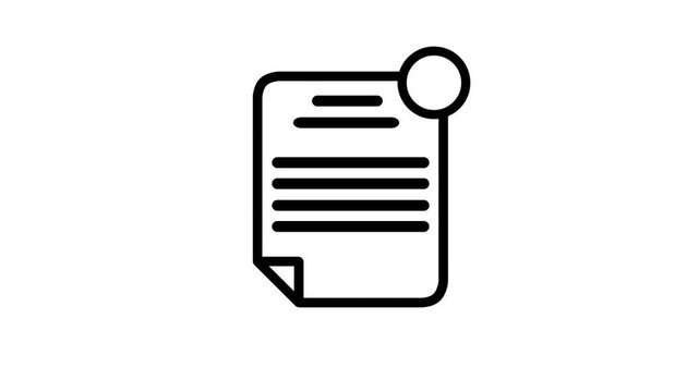 Animated line art document icon showing a file filling with text and then being marked with a rejection cross symbol.