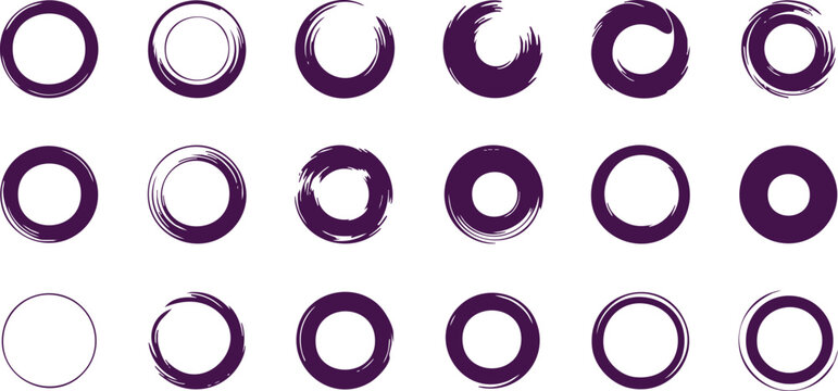Dark color circular shapes abstract brushstroke collection, Ink round brush strokes, Hand drawn circle, japan red circle round element for design, vector illustration.