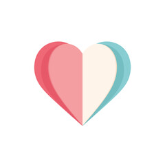 A pastel-colored heart divided into three sections in pink, white, and blue on a white background. Perfect for love symbols, Valentine's Day designs, and social media icons.