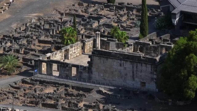 Ancient Roman Ruins of Um Qais Gadara City in Jordan - Cinematic Aerial Drone View