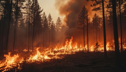 Fototapeta premium Wildfire in pine forest