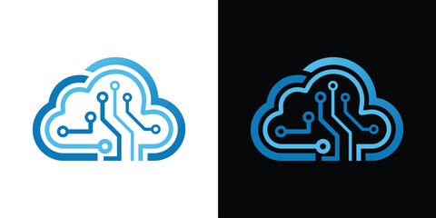 cloud and circuit simple line logo design modern simple symbol icon vector