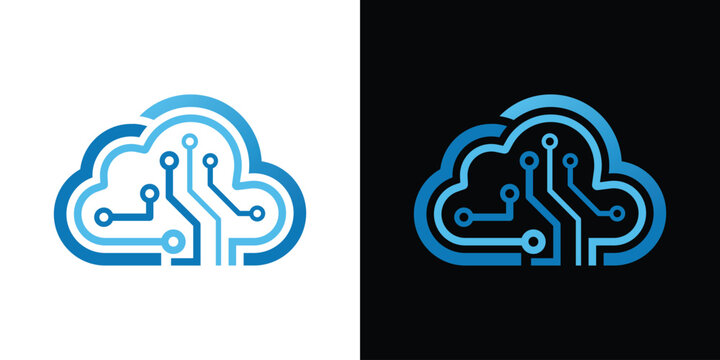 cloud and circuit simple line logo design modern simple symbol icon vector