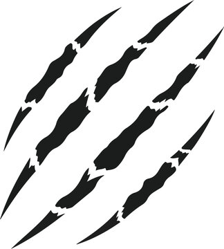 Black animal claw marks on a surface, illustration of sharp scratches from a wild creature