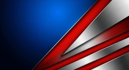 Modern Abstract Geometric Metallic Red Blue Stripes Background Design.