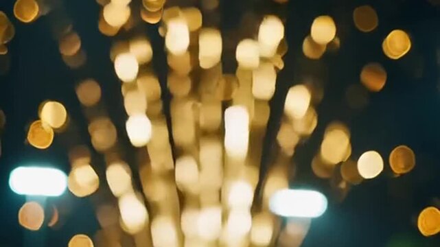 A stunning video showcasing vibrant golden lights exploding in a dark space with a beautiful display of colorful bokeh effects
