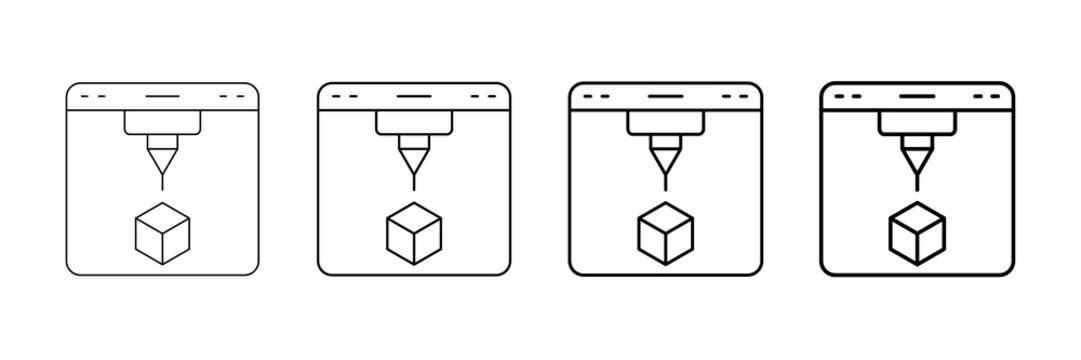 3D Printing Icons Vector Set In Different Stroke Line Style