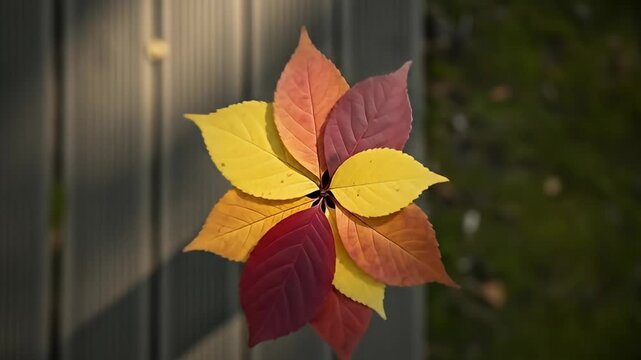 Autumn Leaves Arrangement - A Colorful Floral Display on Wood.