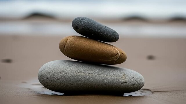 Zen Stones on Beach - A Serene Meditation on Balance.