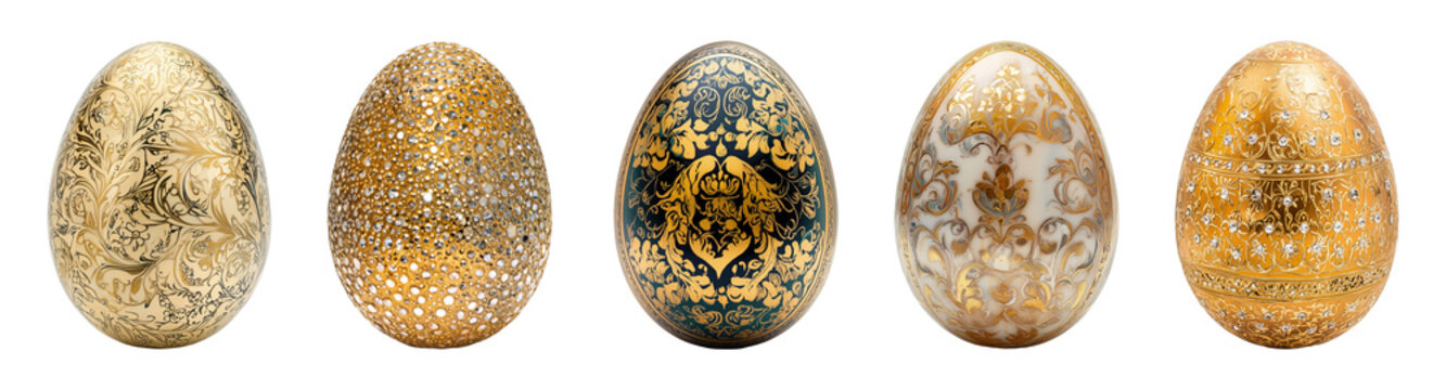 Precious luxury shiny expensive easter egg transparent PNG cutout set bundle, isolated background