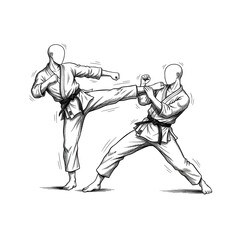 Fototapeta premium Martial Arts Sparring Sketch Hand-Drawn Karate Fighters Illustration