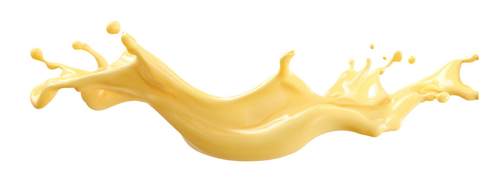 Dynamic viscous creamy yellow liquid splash effect isolated PNG cutout, transparent background