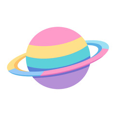 Colorful planet with rings flat vector illustration © Iin Aprilia