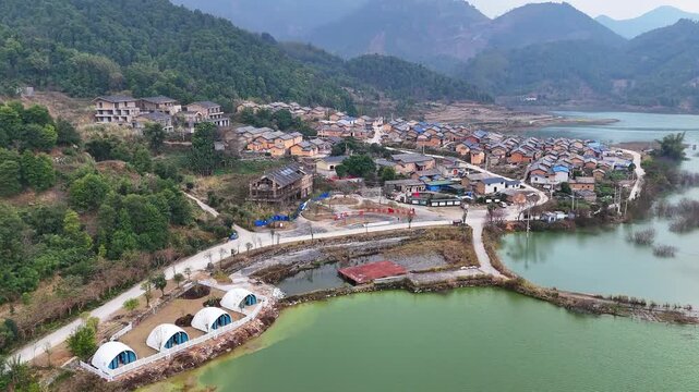 Preserved Ethnic Village in Guangxi, Showcasing Traditional Mud Brick Houses