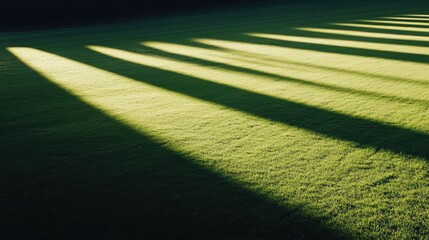 Obraz premium A field of grass with shadows cast by the sun