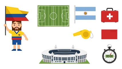 Obraz premium A vibrant vector graphic illustration of soccer symbols and icons for sports design