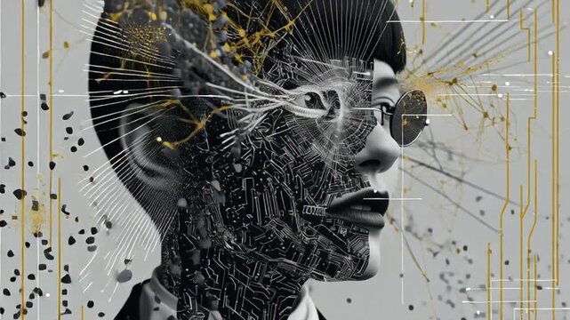 Glitch Art Portrait of Young Woman.